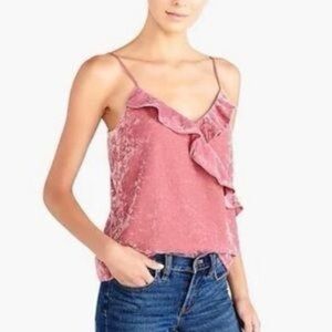 J.Crew factory NWT pink crushed velvet ruffle cami tank top coquette S